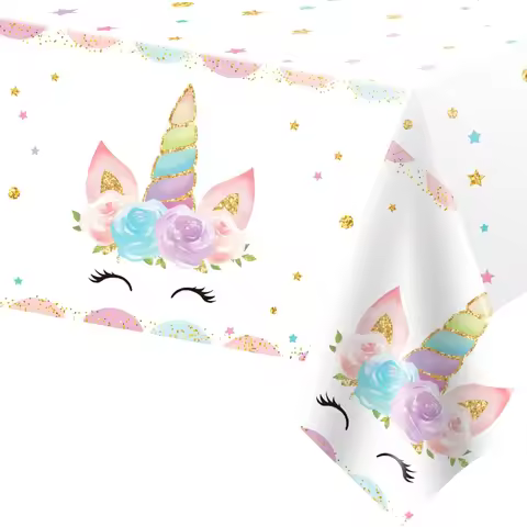 Magical Unicorn Tablecloth 54x108''-Disposable Waterproof Plastic for Girls Birthday&Baby Sprinkle |