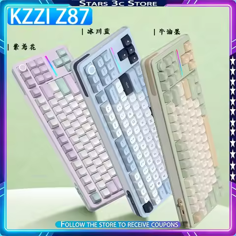 Kzzi Z87 Mechanical Keyboard Wireless Tri Mode Gasket Structure with Pluggable Volume Knob Dual 8K L
