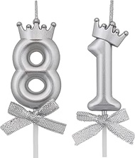 VSHILI 81 Birthday Candles, 81st Cake Candles, Silver Happy Birthday Number 81 Candles Cake Topper D