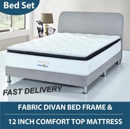 [Bulky] 12 inch Comfort Top mattress with Fabric Divan Bed Frame * Fast Delivery * Free Delivery and Installation