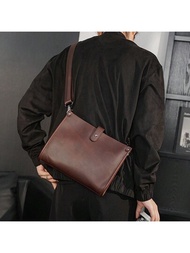 Bolso De Hombro Para El Pecho Estilo Coreano Para Hombres, Bolso Bandolera Retro De Gran Capacidad Y Resistente Al Agua Para Uso Diario, Bolso Lateral Cuadrado Con Correa Ajustable Para Oficina, Trabajo Y Exteriores De Negocios, Regalos Minimalistas De PU Negro De Estilo Callejero Para Hombres En El Viernes Negro