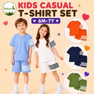 Kids T Shirt Shorts Set 6M-7Y Boys Girls Casual Sports Stripe Outfit Baju Budak Lelaki Perempuan Sho