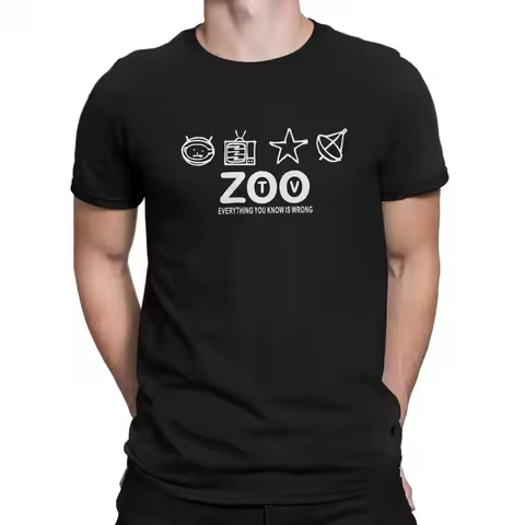 Men's T-Shirts Zoo TV Merchandise Novelty Tee Shirt Short Sleeve U2 Rock Band T Shirt Crewneck Cloth