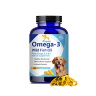 Popoo Omega 3 Wild Fish Oil Soft Gels for Dogs and Cats Supplement สำหรับผิวพรรณสุนัขและแมว (หมดอายุ