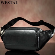 ↂ  WESTAL Sheep Genuine Leather Men's Waist Bags Belt Men Waist Pack Male Fanny Pack Black Small Hip/Bum Bag Leather Waist Bag 8917