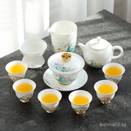 Jade White Porcelain Kung Fu Tea Set Simple Style Home Chinese Living Room Gaiwan Teapot Teacup Set 
