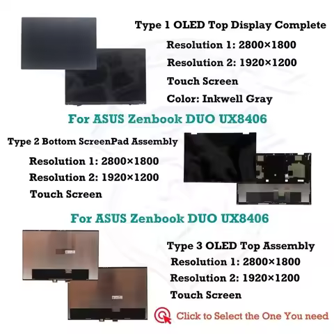For ASUS Zenbook DUO UX8406CA-PS99T 14" OLED LCD Touch Screen Assembly Replacement Display Complete