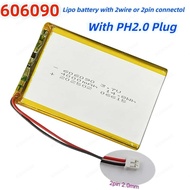 3.7V 4000mAh 14.8Wh 606090 Li-Polymer Replacement Li Lipo Battery 2Pin PH.2.0 Plug Connector For GPS