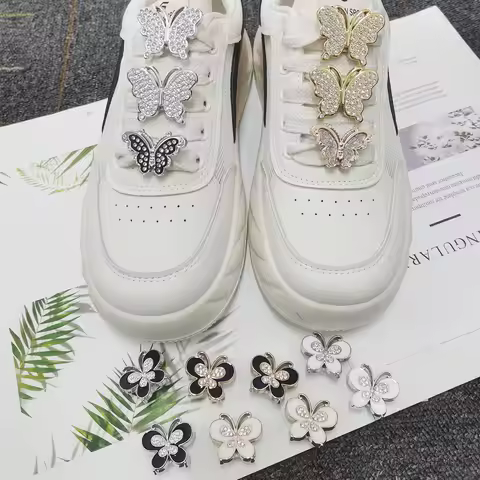2PCS Bling Rhinestone Butterfly Shoe Laces Charms Accessories Removable Shoelaces Buckles DIY Decora