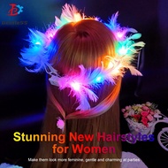 Christmas Flashing Lights LED Feather Wreath Headdress with Neon Angel Halo Party Wedding Birthday gift Club Bar Decor