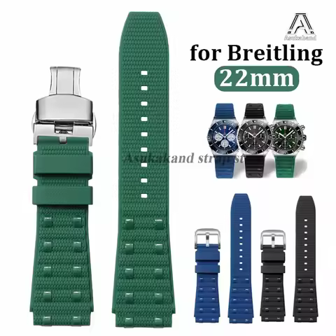 Silicone Watch Band 22mm for Breitling Avenger Superocean Strap Rubber Soft Bracelet Men Women Repla