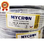 【SIRIM】[ 100% BUATAN MALAYSIA ] 3C x 23/0016 MYCRON FULL PURE COPPER PVC FLEXIBLE CORD CABLE WIRE PLUG 3 CORE WAYAR 3 TE
