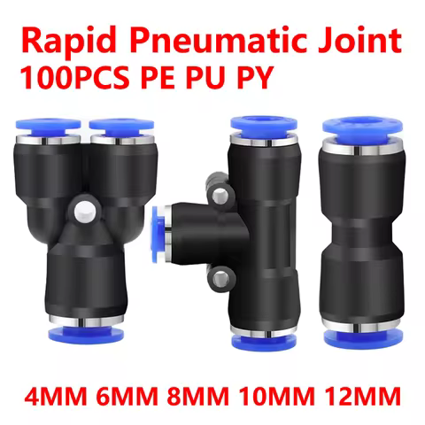 100PCS PE PU PG PY PW Pneumatic Fitting Air Connectors Quick Connect Tee 3Way Plastic Pipe Hose Tube