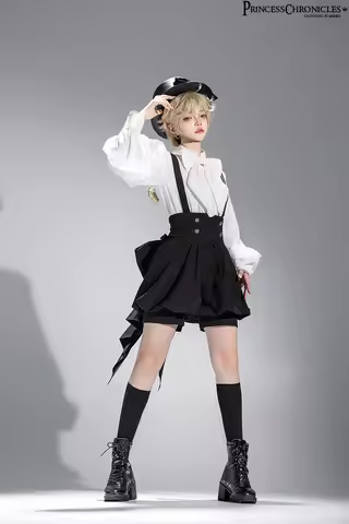 2025 spring summer new styleGothic White Long Sleeve Lolita Shirt Retro Black Ouji Prince Suspender 