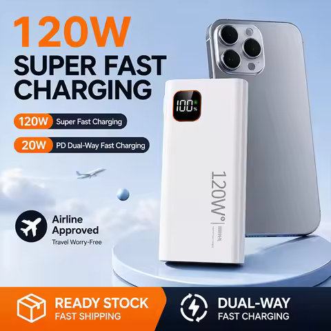 120W PD 20W Dual-Way Fast Charging Power Bank Digital Display Portable External Battery For iPhone X