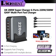 【 SG Brand 】RICHMENT UK 200W Super Charger 6-Ports 220W/500W GAN3 Multi-Port Fast Charger|PD100W/65W