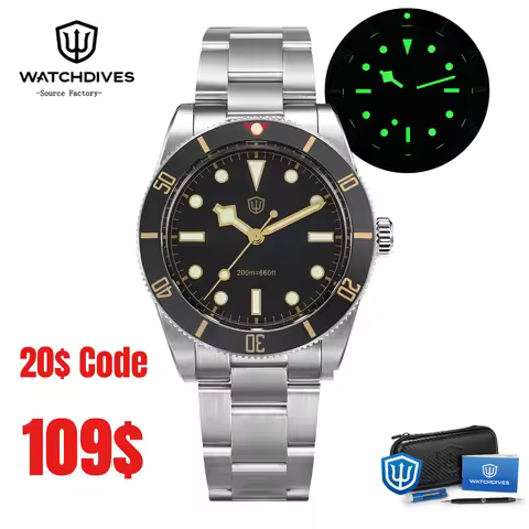 Watchdives WD7922 BB54 Watch VH31 Sweep Second Movement Sapphire Crystal 20bar Waterproof C3 Luminou