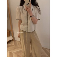 Linen shirt with ruffled lotus collar 80032 IMISS