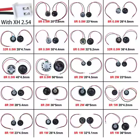 2PCSUltra Thin Speaker 8 /32Ohms 2/1/0.5 Watts 2W 8R Diameter 20MM 23MM 28MM 36MM 40MM With MX Wire2