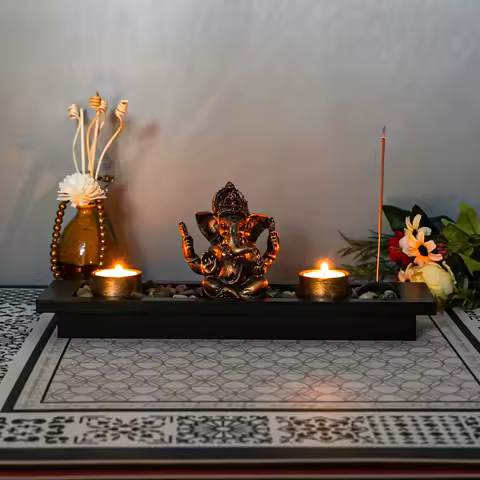 1PC Ganesh Candle Holder Set Fortune Decorations, Vintage Vibe Candles Home Bedroom Decoration, Diwa
