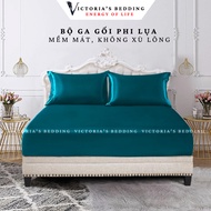 Bộ Ga Giường Phi Lụa Victorias Bedding Màu Xanh Cổ Vịt Chính Hãng Korea