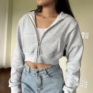 Áo khoác Croptop Hoodie Zip nỉ bông cotton Augety
