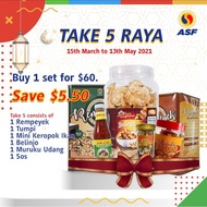 Take 5 Promotion (Rempeyek, Tumpi, Fish Crackers, Belinjau, Muruku &amp; Sauce)