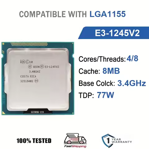 Intel Xeon E3-1245V2 4 Core 8 Thread 3.4GHz 77W 8MB Cache 22nm LGA1155 SR0P9 DDR3 1333/1600 MHz Ivy 