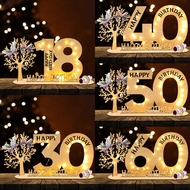 1set 18th 30th 40th 50th 60th Birthday Number Shaped Wooden Ornaments, With LED Light String, 18 30 
