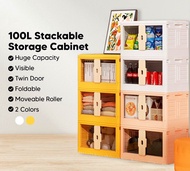 100L Large Capacity Twin Door Foldable Storage Box with Lid Stackable Organizers Cabinet Kotak Simpanan Lipat 多功能折疊收納箱