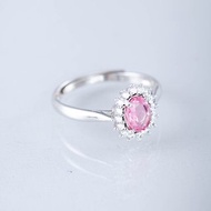 粉紅碧璽925純銀戒指 | 天然寶石玫瑰碧璽戒指鑲水鑽戒指鋯石水晶