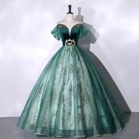 2026 Long Style Banquet Elegant Ink Green Velvet Female Host Performance Dress Fashionable Light Lux