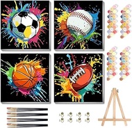 bleihum 4 Pack Paint by Numbers Kit for Kids with Frame Wooden Easel, Easy Paint by Number Kids Spor