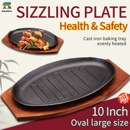 Sizzling Plate Set with Wood Sisig Sizzling Plates Non Stick with Handle Round Cast Iron Plate Woode