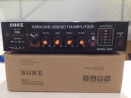 เครื่องขยายเสียง Power Integrated Amplifier SUKE Model 3000 stereo Karaoke Amplifier USB SD card FM Radio 1 Mic input Power supply 220V AC  DC 12V Power output 35W+35W watts