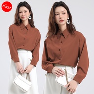 KM Amelia Cotton Polyester Women Long Sleeves Collar Shirt Blouse [B7517]
