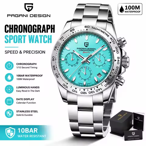 PAGANI DESIGN Men's Chronograph Watch Seiko VK63 Quartz Sport Watch 100M Waterproof Stainless Steel 