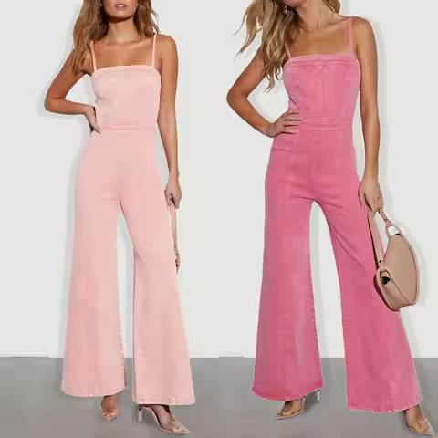 Vintage Denim Jumpsuits For Women 2024 Spaghetti Strap Rompers High Street Overalls Y2K Clothing Jea