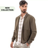 camel active Men Bomber Jacket in Regular Fit with Panelled Design in Olive Cotton Poly CVC Terry 600-SS23H0245