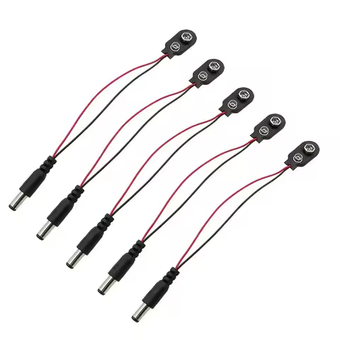 5Pcs 9V Battery Snap Base Seat Connector Clip Lead Wires Holder I Type With DC 5.5*2.1mm Power Plug 