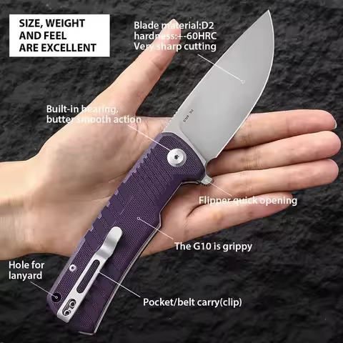 60HRC FBknife Ganzo G769 Folding Knife D2 Steel Blade G10 Handle Survival Pocket Knife Outdoor Tool