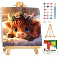 Reivworl Paint by Numbers Kit for Kids with Frame and Easel, Cow Paint by Number for Kids Age 6-8-12