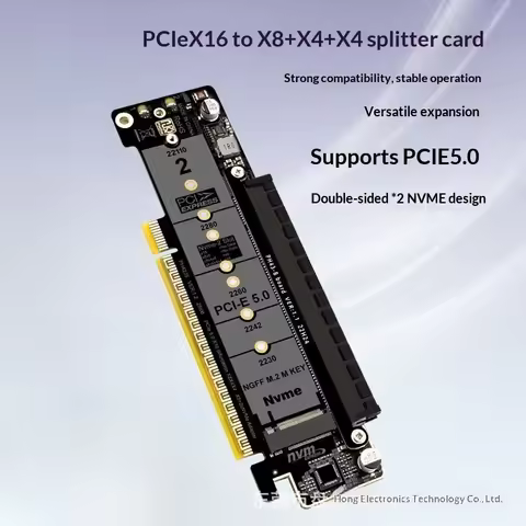 PCIe 5.0 X16 to X8+X4+X4 Dual M.2 NVMe Splitter Card PH4235 Double-Sided M Key SSD Adapter Support 2
