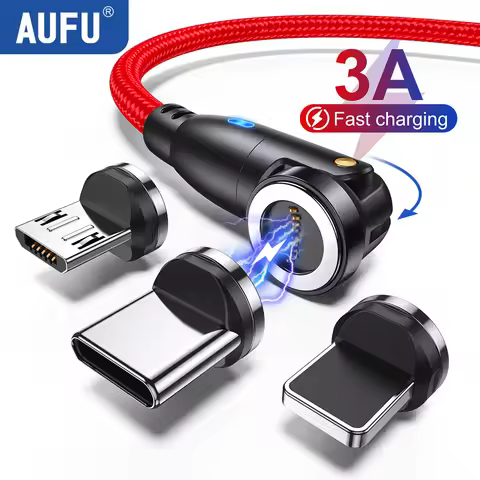 AUFU 540 Rotate Magnetic USB Type C Cable For iPhone Xiaomi Fast Charging Micro USB Magnet Charger P