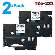 2 Pack 12mm Tze231 Black on White for Brother PTouch Label Tape 8M Length TZe-231 TZ-231 TZ231 Tze T