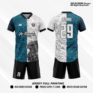 Jersey Baju Futsal /Bola Custom Full Printing Black Eagle Toska Putih