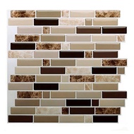 ☃Clever Mosaics Mix Brown Marble Stone Easy DIY Self-adhesive Vinyl Wallpaper 3D Peel Stick Wall Brick Tiles- 1 Sheet