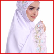 Telekung Sulam Cotton Exclusive Telekung Umrah Haji warna putih telekung travel lace bercorak siti k