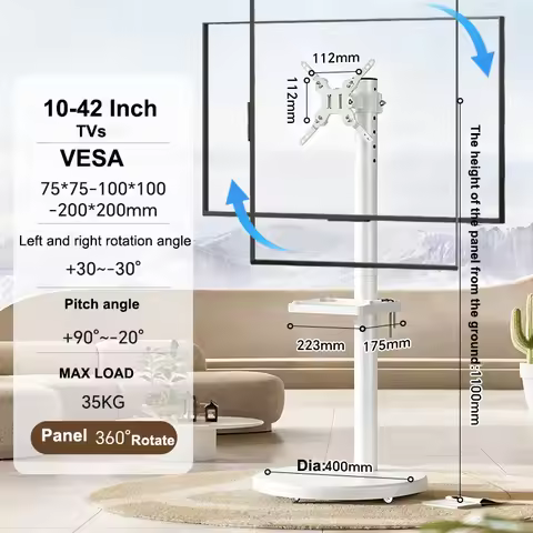 Floor Mobile TV Stand for 10-42 Inch TVs Rolling TV Stand with Locking Wheels Adjustable Height, Med