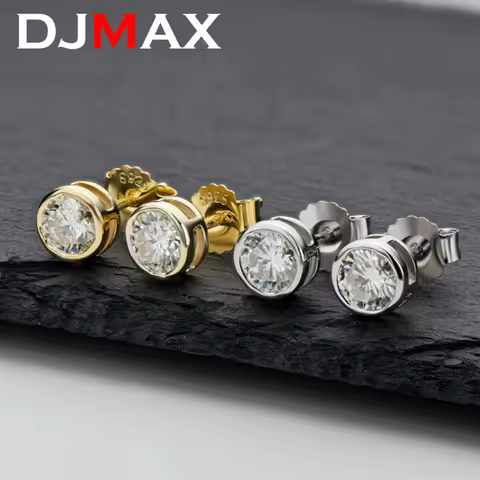 DJMAX 1ct 2ct Total D Color Round Moissanite 18K Gold Plated Stud Earrings Stud Earrings For Woman